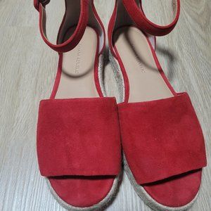 Red flat leather espadrilles